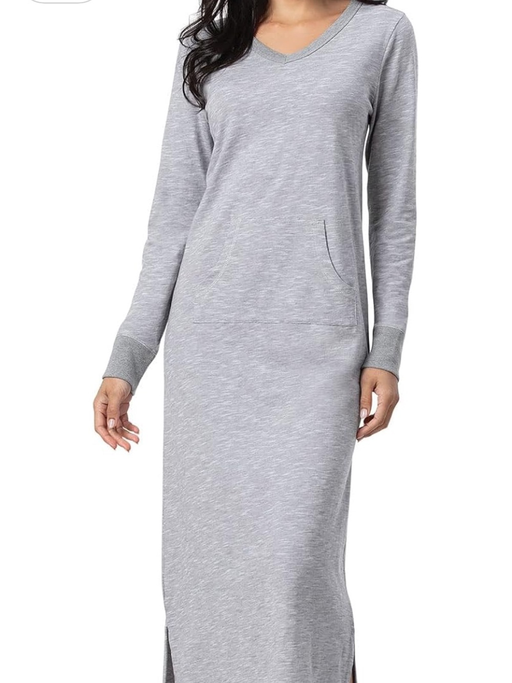 Addison Meadow Long Sleeve V-Neck Sleep Maxi Dress in Heather Gray